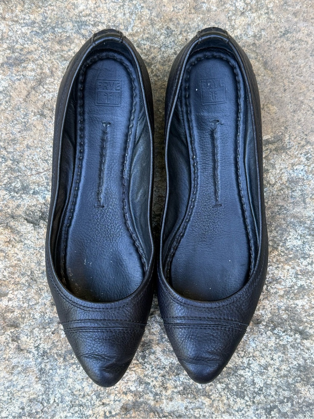 Size 8 Frye Alicia Black Soft Vintage Leather Pointed Toe Ballet Flats